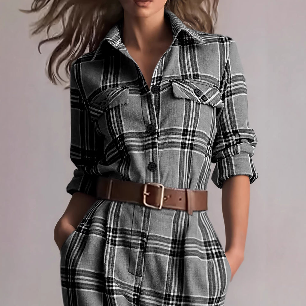 Tuta Scozzese Retro da Donna a Vita Alta e Tasche