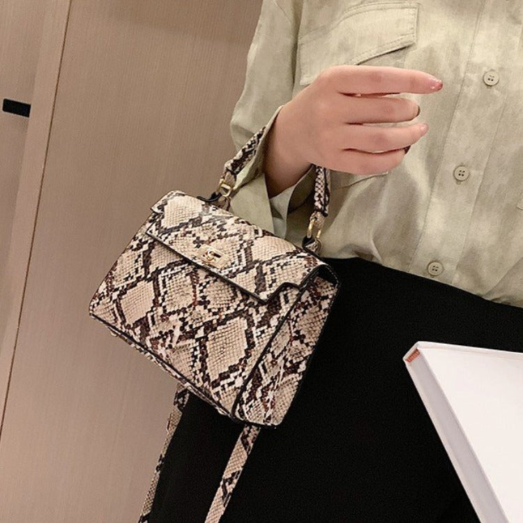 Snake Print Contrast Color Crossbody Shoulder Bag