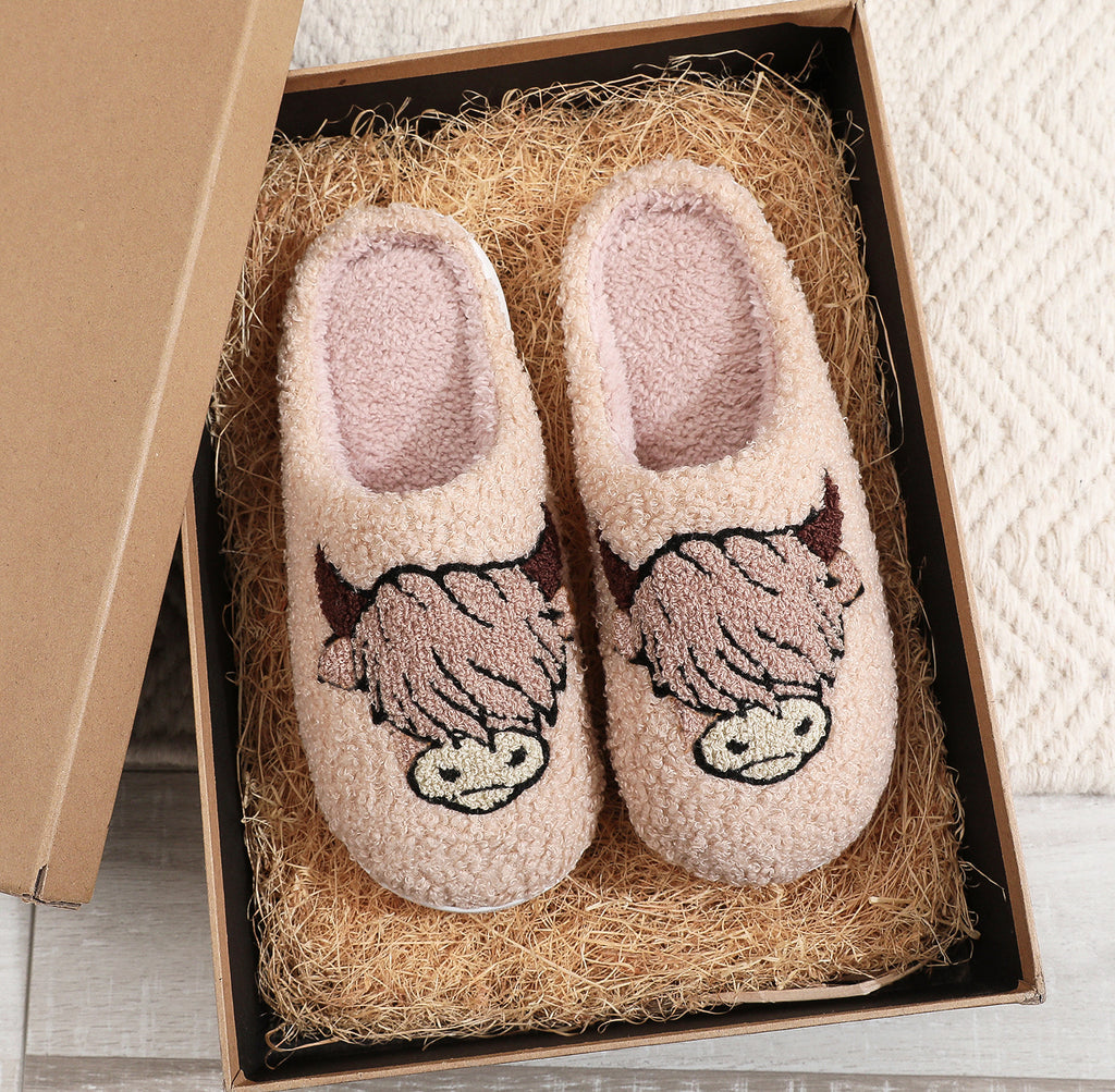 Pantofole in Cotone con Stampa Mucca delle Highlands – Idea Regalo Natale
