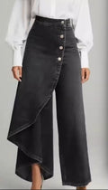 Pantaloni a Gamba Dritta con Bottoni e Volant - Jeans Donna