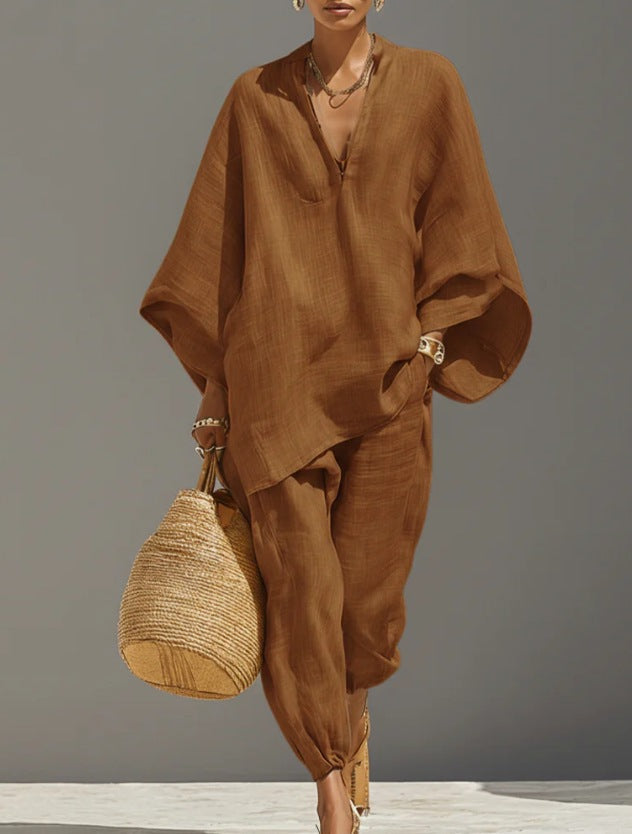 Completo Camicia e Pantaloni Casual Tinta Unita da Donna