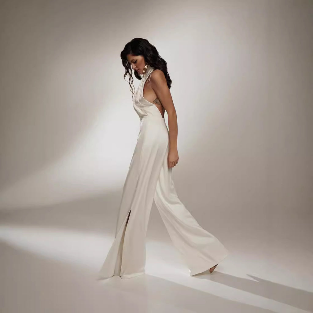 Tuta da donna senza maniche con scollo all'americana sexy senza schienale