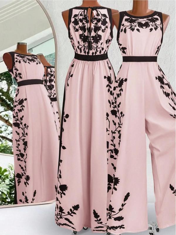 Elegante Tuta Casual da Donna a Fantasia Senza Maniche con Schiena Aperta