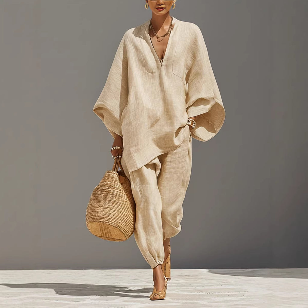 Completo Camicia e Pantaloni Casual Tinta Unita da Donna