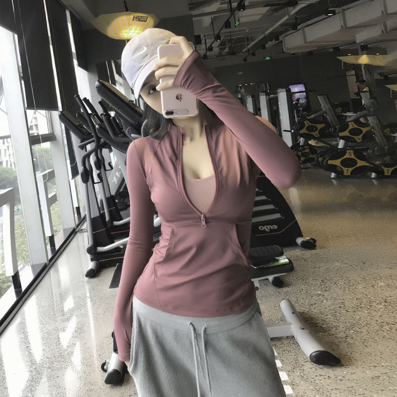 Long-sleeved Tight Jacket Workout Clothes Top Zipper Yoga Clothes