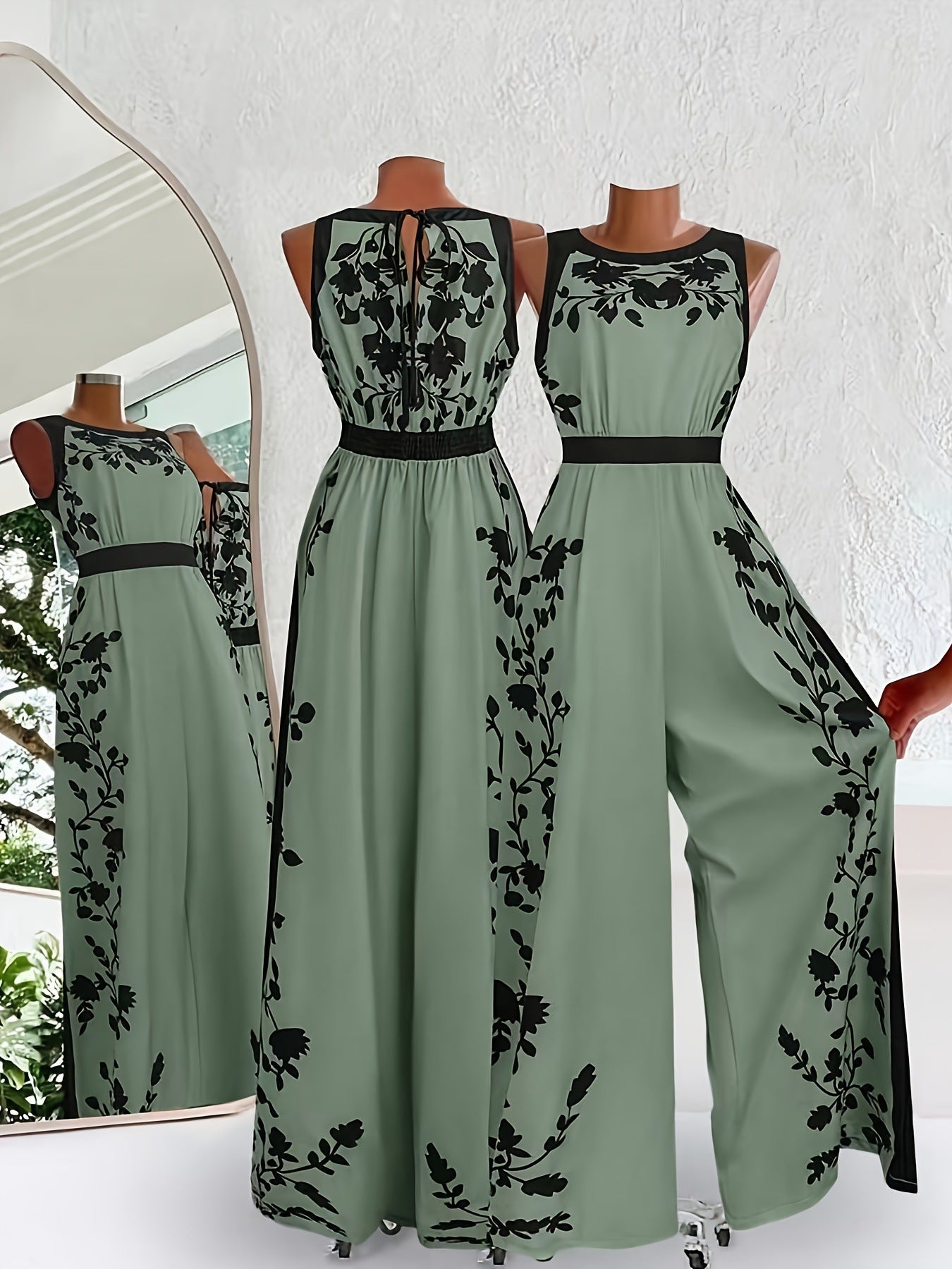 Elegante Tuta Casual da Donna a Fantasia Senza Maniche con Schiena Aperta