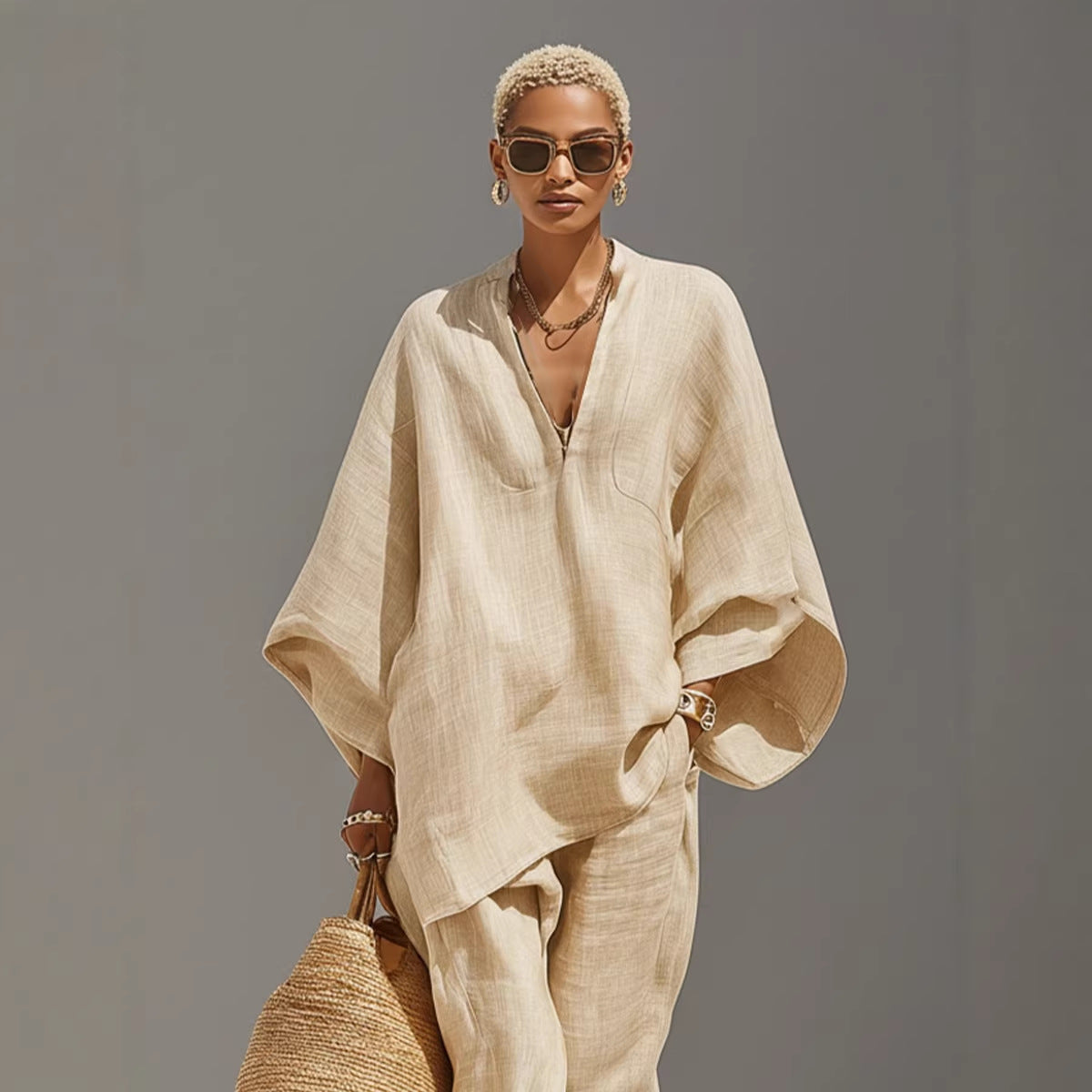 Completo Camicia e Pantaloni Casual Tinta Unita da Donna