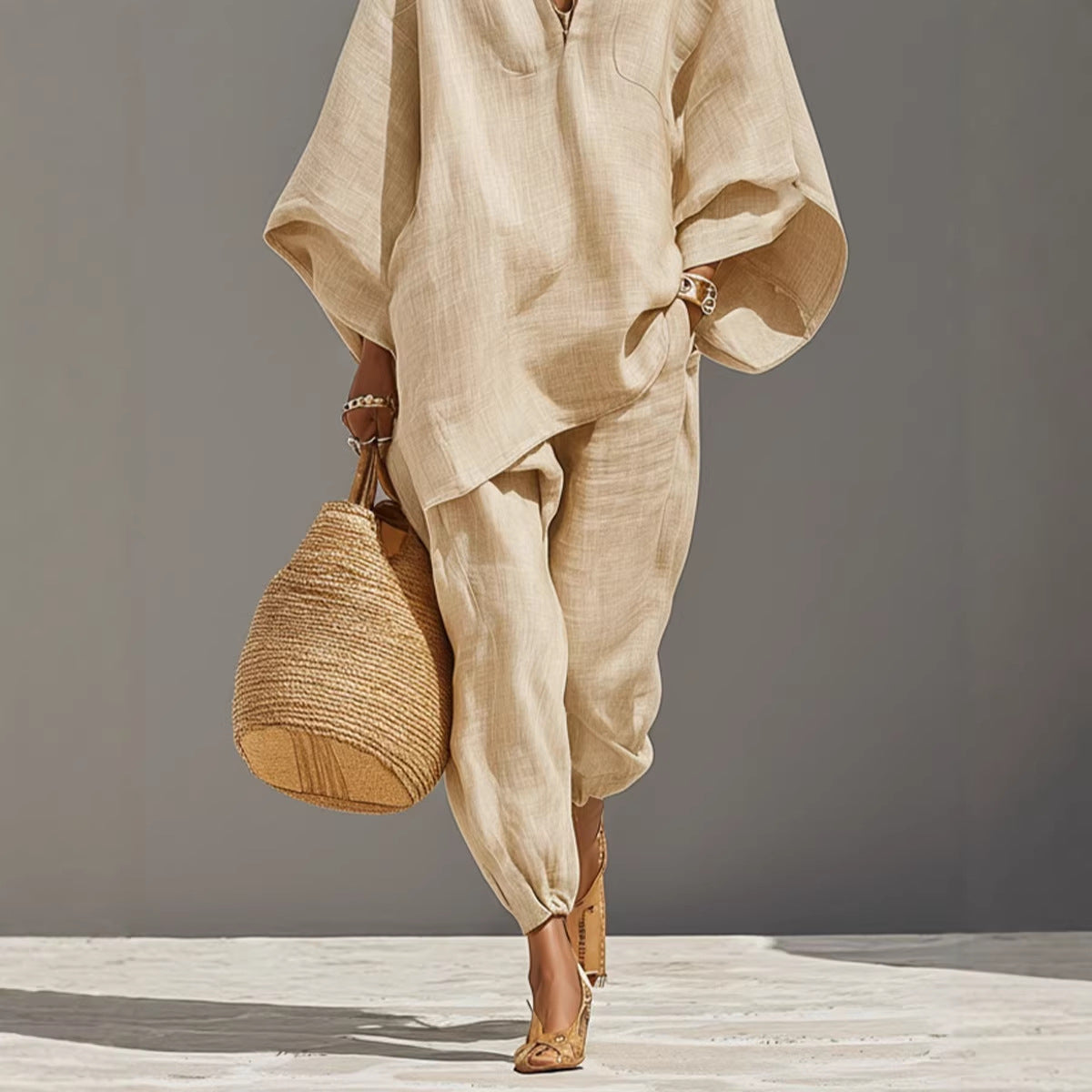 Completo Camicia e Pantaloni Casual Tinta Unita da Donna