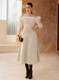 Fashionable Solid-Color Faux Suede Elegant Skirt