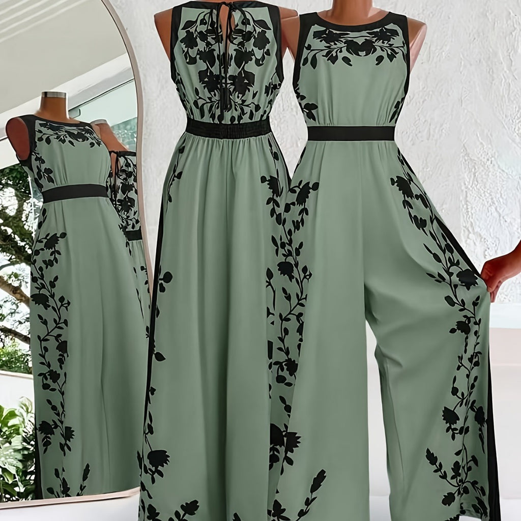 Elegante Tuta Casual da Donna a Fantasia Senza Maniche con Schiena Aperta